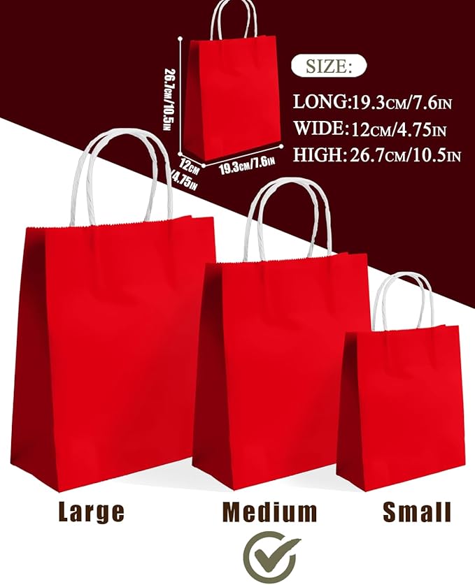 qiqee 30PCS Medium Gift Bag with Handles Bulk 11"x5"x8" Gift Bags Red Bags Multiple Uses (Medium Size)