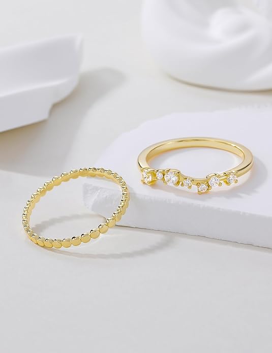 Mameloly 1.5mm 14K Gold Plated Wedding Bands for Women Dainty Stackable Thin Dot Ring Statement Ring Size 3-12