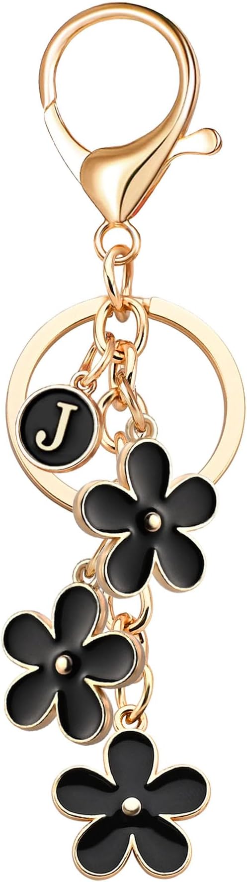 OUMILAN Initial Keychain Cute Flower Charms Keyring for Handbag Backpack–Personalized A-Z Letter Jewelry Gift for Women Girls