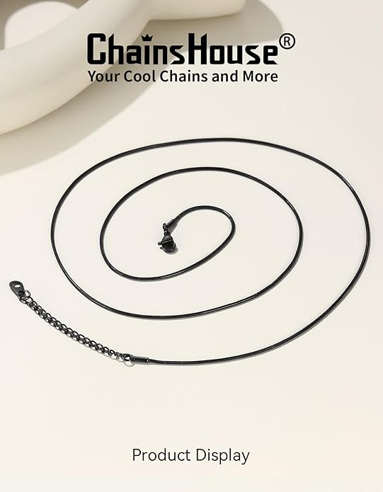 ChainsHouse Snake Chain Necklace for Women 1.2mm, 14-30" Adjustable with 5cm Extender for Pendants Lockets, Rose Gold/Stainless Steel/Black/14K Gold Hypoallergenic Dainty Jewelry Gift