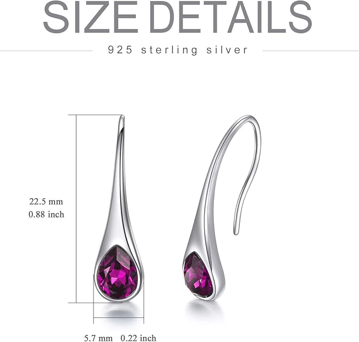 925 Sterling Silver Small Pear-Shaped Modern Style Hook Earrings with Crystals from Austria