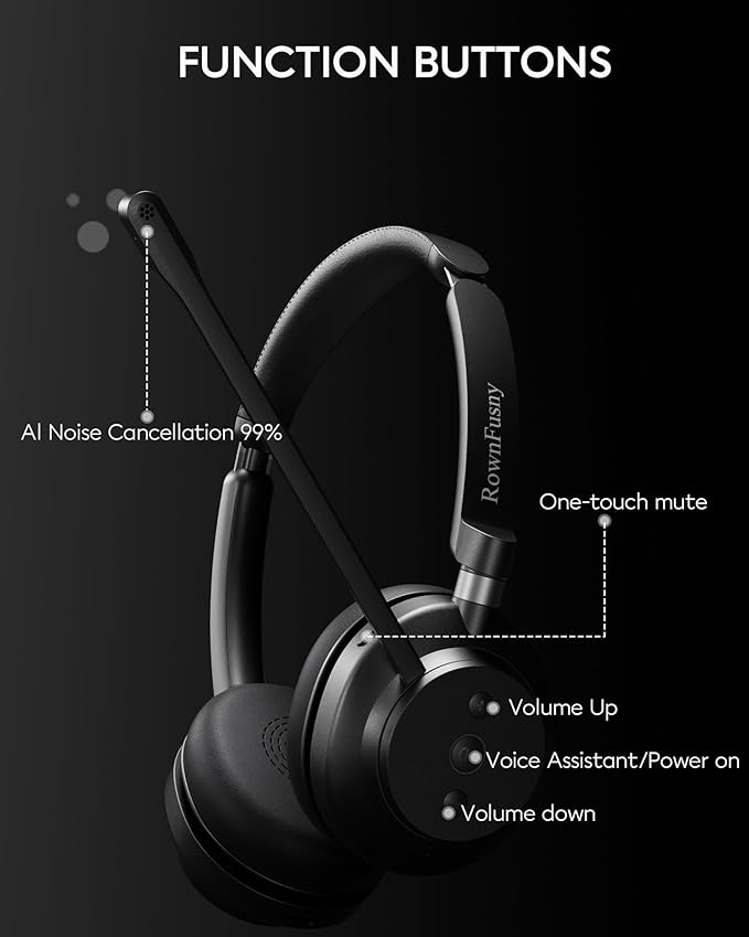 Wireless Headset with Mic for Work, Bluetooth 5.3, Advanced Noise Reduction Microphone, & HD Microphone & HiFi Stereo & Ultra Lightweight Comfortable Bluetooth Headphones for PC, Laptop, Phone,Zoom
