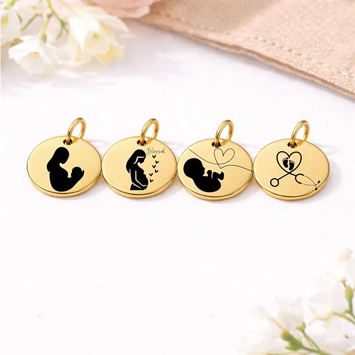 SM Design Pregnancy & New Baby Charm Set – Set of 4 Meaningful Stainless Steel Charms – Great for Crafting, Making Bracelets and Necklaces - Meaningful Keepsake Charms for Expecting & New Moms