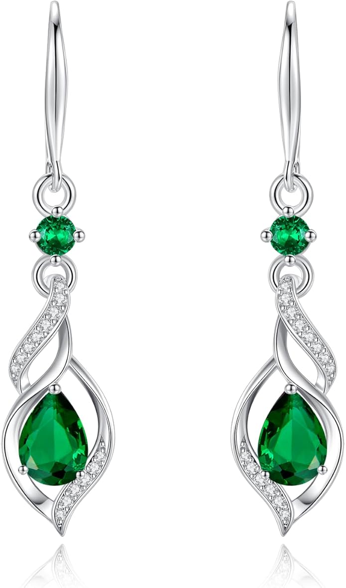FANCIME Gift for Women Birthstone Dangle Earrings for Her Teardrop Birthstone Earrings S925 Sterling Silver infinity Love Birthday Gifts for Mom Women