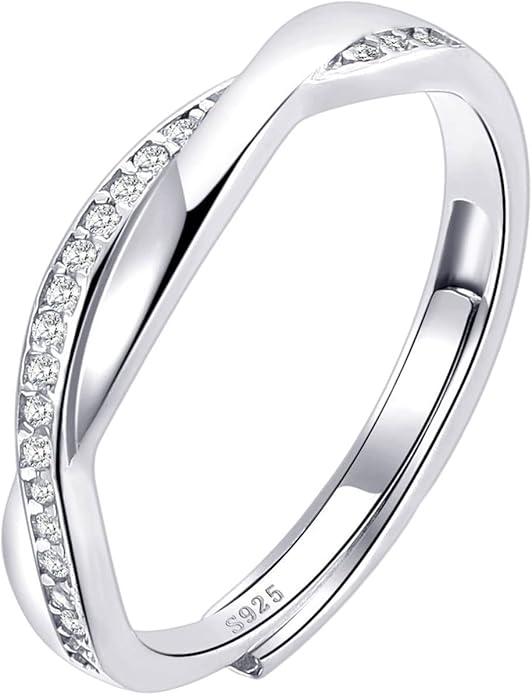OOOPEL Sterling Silver Adjustable Ring S925 Silver Rings for Women Cubic Zirconia Twist Love Knot Dainty Ring Silver Minimalist Open Finger Rings Silver Thumb Sterling Silver Ring