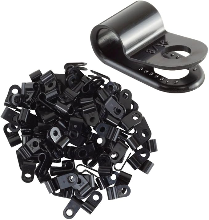 GTSE Black Nylon Plastic Cable Clamps, 3/16" Screw Mounts for Cable, Rope, Tube Management, 100 Pack