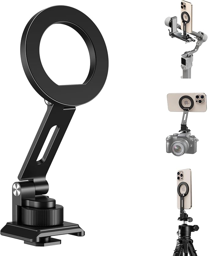 elitehood Aluminum Tripod Phone Mount Adapter for DJI RS 4 Mini, Magnetic Smartphone Tripod Mount with Arca-Standard & Hot Shoe Plate for Camera, Cold Shoe Phone Mount Fit iPhone 16 15 14 Series
