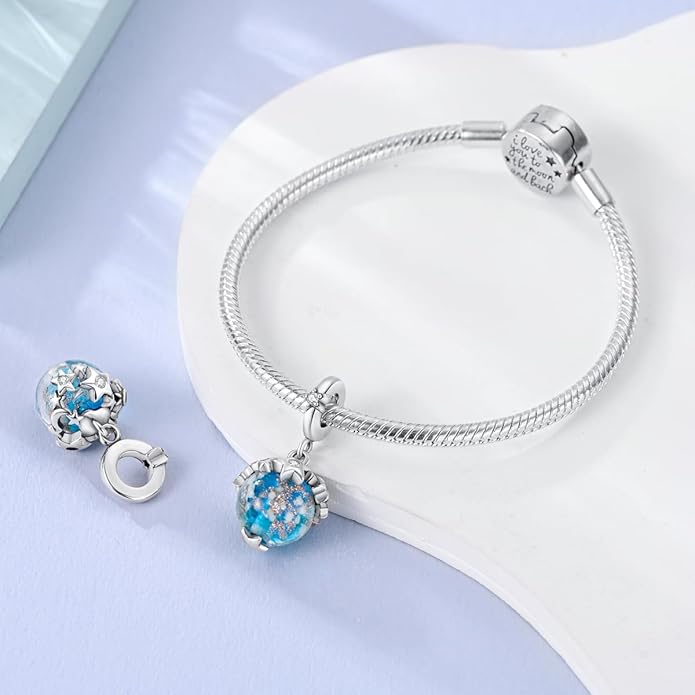 Parmuz 925 Sterling Silver Charm for Bracelet Necklace Dangle Love Mom Ocean travel Butterfly Party Charm Beads Pendants DIY Jewelry for Women