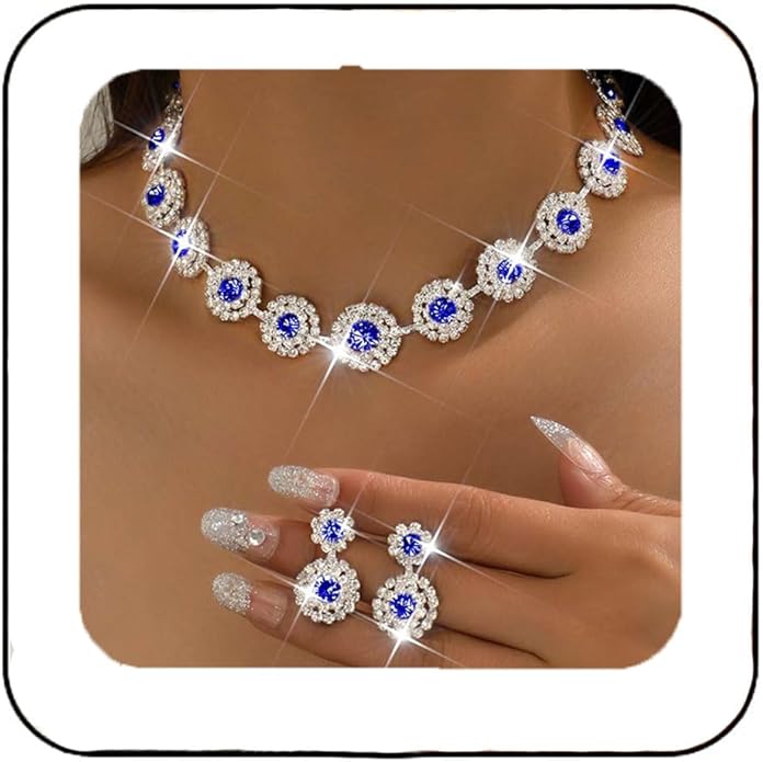 Unicra Bridal Wedding Jewelry Set Silver Rhinestone Necklace Earrings Sets Formal Costume Jewelry for Women and Brides