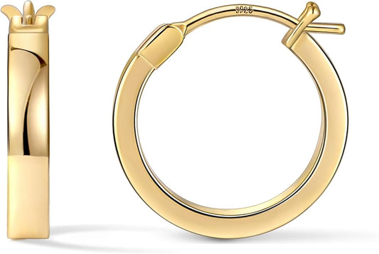 Gacimy Flatted Hoop Earrings for Women 14K Gold Plated with 925 Sterling Silver Post