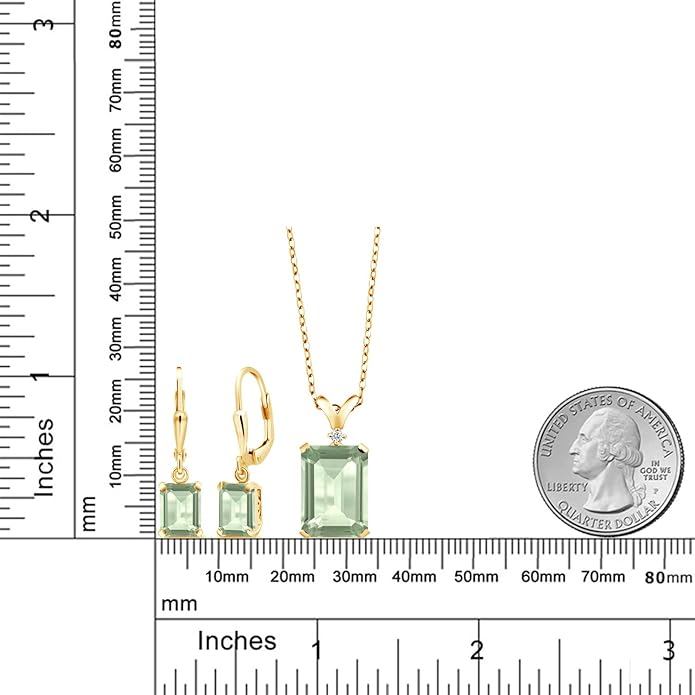 Gem Stone King 9-13 Cttw Pendant and Earrings Jewelry Set For Women | Emerald Cut 14X10MM and 8X6MM | Round 1.5MM | Gemstone Birthstone and Diamond | 925 Sterling Silver | 18 Inch Silver Chain