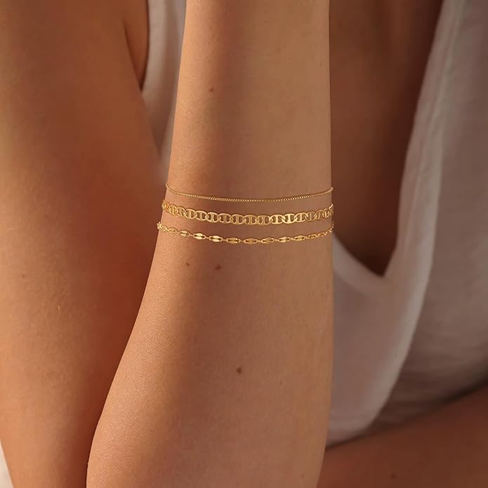 MBW Gold Bracelets for Women Trendy, Dainty 14K Gold Plated Bracelet Stack Beaded Chain Bracelet Set Thin Small Cute Paperclip Bracelets Fashion Waterproof Jewelry Gift Gold Accessories for Women