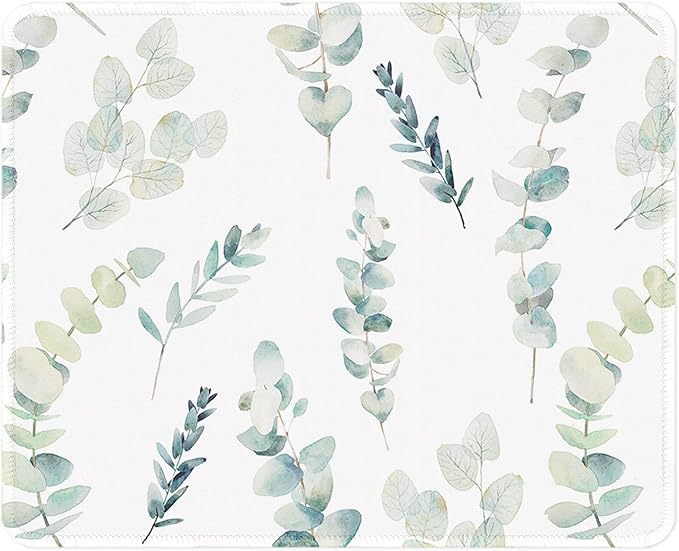 ITNRSIIET Mouse Pad with Stitched Edge Premium Textured Smooth Precise Operation Waterproof Washable Non-Slip Rubber Base Desktop Protection Mat, 10.2×8.3×0.12 inches, Eucalyptus Branches
