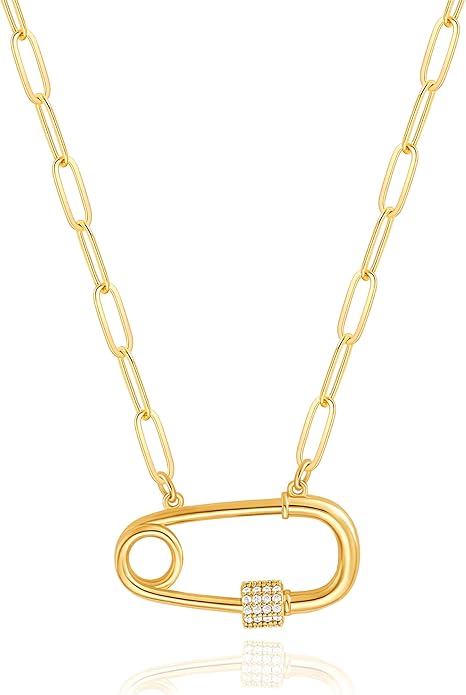 Aobei Pearl 18K Gold Plated Moon Star Lion Evil Eye Love Heart Cross Pendant Necklace Medallion Paperclip Chian Choker Layering Jewery for Women