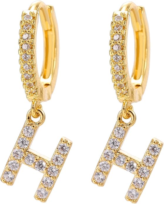 14K Gold Dangle Drop Initial Earrings for Women Dainty CZ Huggie Hoop Name Letter Earrings S925 Sterling Silver Post with Cubic Zirconia Hypoallergenic Gifts Jewelry