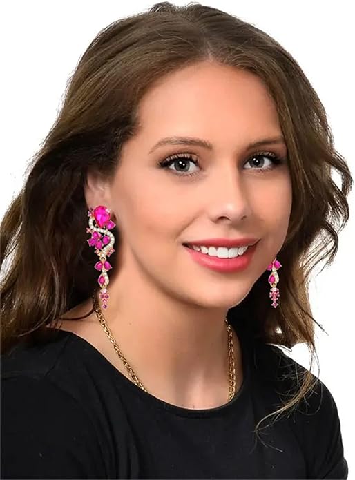 Rhinestone Statement Dangle Earrings Sparkly Crystal Bridal Wedding Earrings for Brides Bridesmaides Chandelier Teardrop Earrings for Women Prom Party