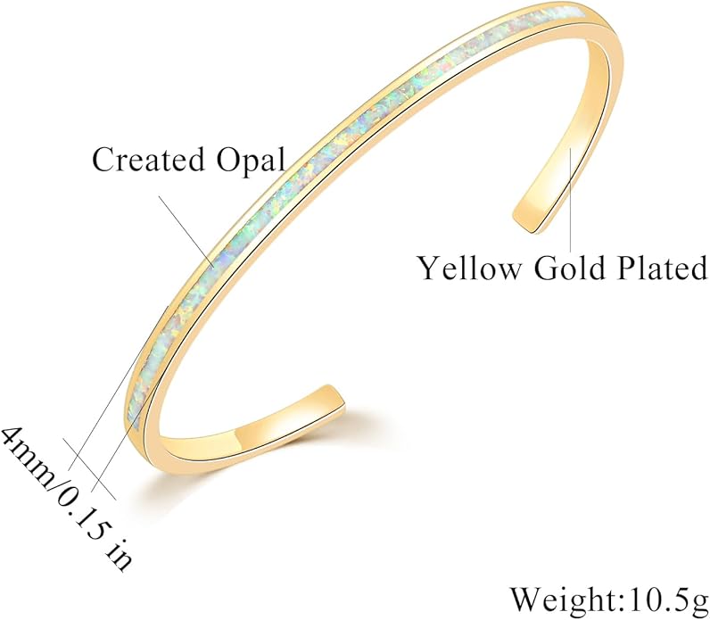 CiNily Womens Cuff Bracelet,Opal Bangle Bracelets Gold Plated Hypoallergenic Ladies Gemstone Open Cuff Bangle Bracelet