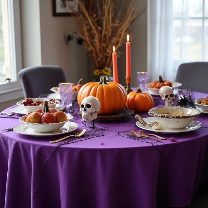 sancua Round Tablecloth - 70 Inch - Water Resistant Spill Proof Washable Polyester Table Cloth Decorative Fabric Table Cover for Dining Tables, Buffet Parties and Camping, Purple