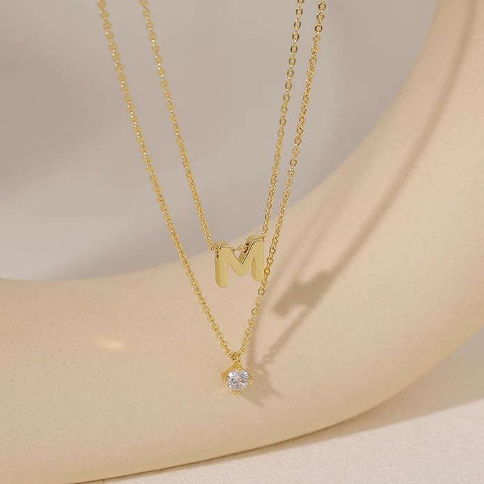 Layered Initial Necklaces for Women, 14k Gold Plated Letter Necklace Set Dainty Gold Initial Necklace Stack Cute Layering Choker Necklaces for Women Trendy Fashion Jewelry