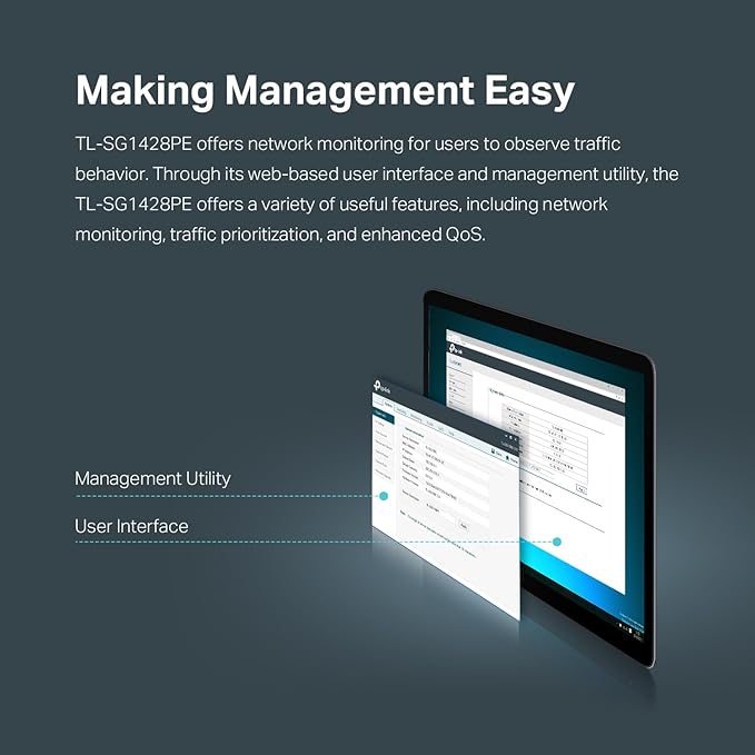 TP-Link TL-SG1428PE 24 Port Gigabit PoE Switch Easy Smart Managed 24 PoE+ Port @250W w/ 2 UL Gigabit Ports + 2 SFP Slots PoE Auto Recovery QoS, Vlan, IGMP & LAG