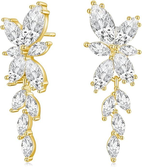 EAMTI Silver Dangle Earrings for Women Cubic Zirconia Marquise Bridal Wedding Earrings 925 Sterling Silver Post Engagement Earring