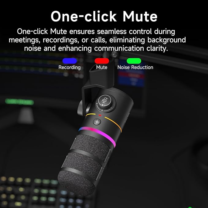 COMICA EJoy D10(A) USB Gaming Microphone – Boom Arm Mic with Noise Cancellation, XLR/USB-C, Real-Time Monitoring, Muting, RGB Professional Studio Mic for Gaming, Streaming, Podcast, Recording (Black)