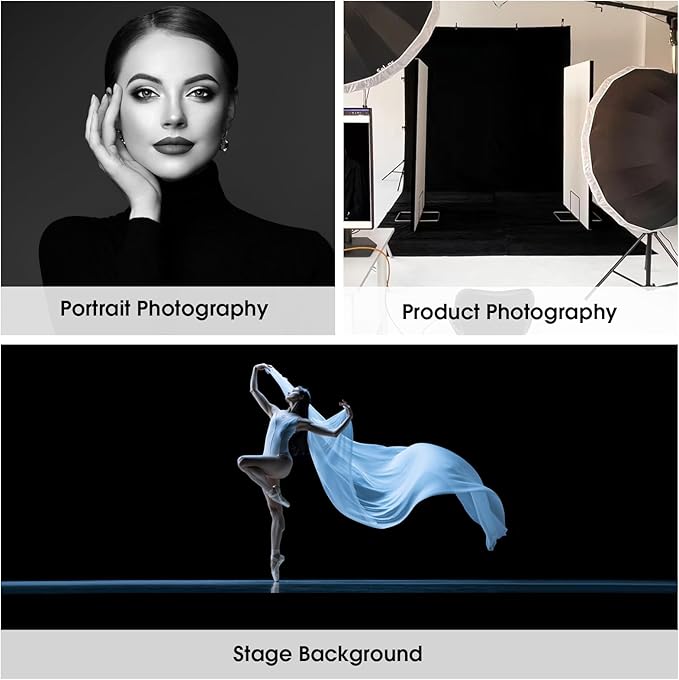 10x20ft Black Backdrop for Photography, Dual-Size Dual-Pocket Design Photo Booth Background for Portrait Photoshoot, Party and Video with Both Options of 10 feet and 20 feet in Width