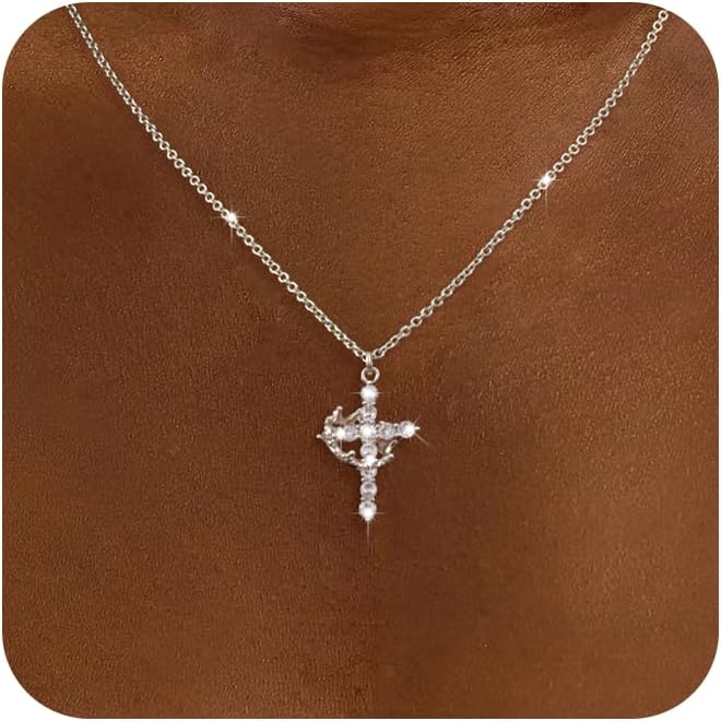 Tewiky Christian Gift Stocking Stuffers Cross Necklace for women-Dainty 14k Gold Plated/Silver Plated Pendant Necklaces Simple Cute Tiny Necklace Jewelry for Women