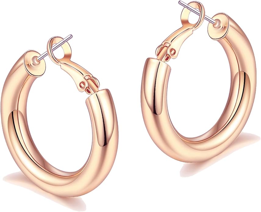 sovesi Chunky Gold Hoop Earrings for Women with 925 Sterling Silver Post, 14K Gold Plated Small Thick Gold Hoops Earrings for Women