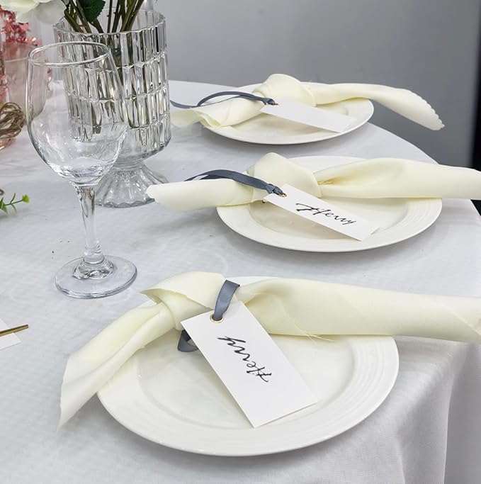 25 Pcs Name Place Cards Blank Seat Card, 2 x 4 in Table Cards with Stain Ribbon, Wedding Place Card, Hanging Tags for Wedding table Setting Reserved Chairs Signs Dinner Banquet Parties.(Gray)