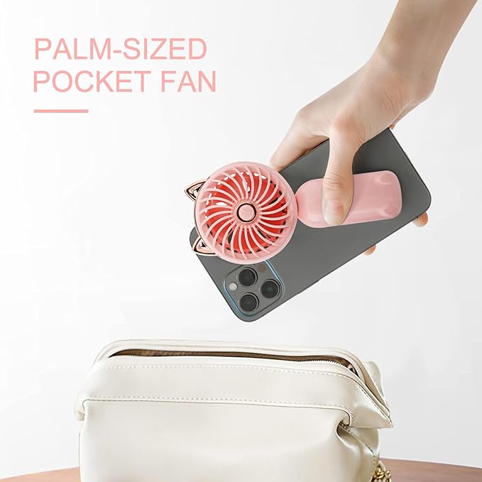 QearFun Handheld Lanyard Fan Portable, Mini USB Rechargeable, 3 Speed Strong Personal, 8-12 Hours Small Makeup for Girls Women Travel Beach (Pink&Green)