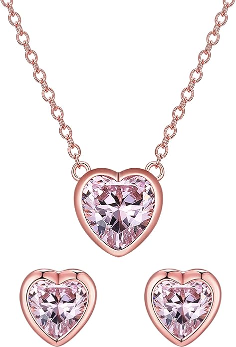 925 Sterling Silver Cubic Zirconia Necklace and Earrings Set for Women, Heart, Cushion, Round, Emerald Cut CZ, Solitaire Bezel Jewelry Set, CZ Bridal Jewelry Set, Bridesmaid Gift
