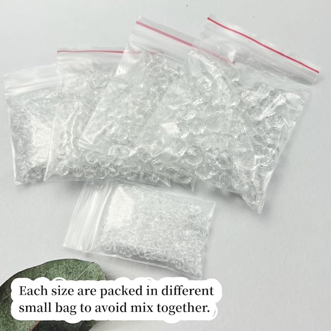 600pcs Crystal Glass Beads 3mm 4mm 6mm 8mm 10mm Rondelle Faceted Crystal Beads Spacer Beads for Necklace Bracelet Earrings DIY Jewelry Crafts Making Supplies(Clear)