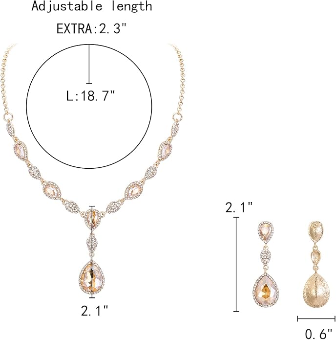 EleQueen Women's Cubic Zirconia Teardrop Y-Necklaces Dangle Earrings Jewelry Sets for Brides Bridesmaids