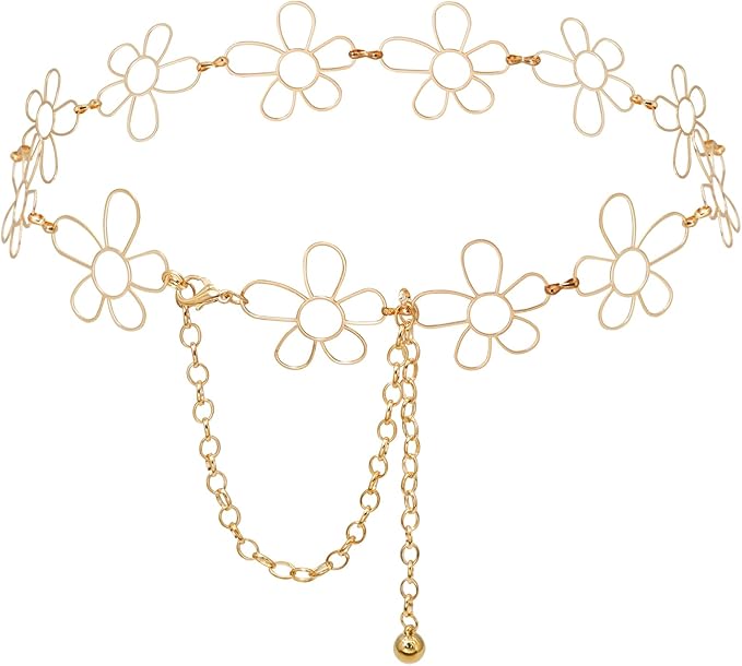 Small Flower Metal Belt Chain - Adjustable Waist Chain for Women's Dresses