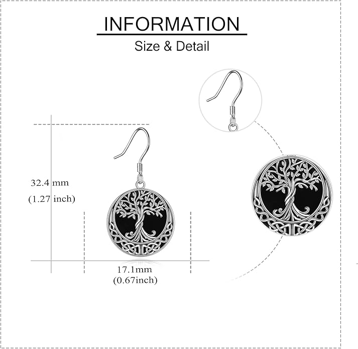 Tree of Life Earrings Sterling Silver Celtic Tree of Life Abalone Shell Dangle Drop Earrings for Women Jewelry