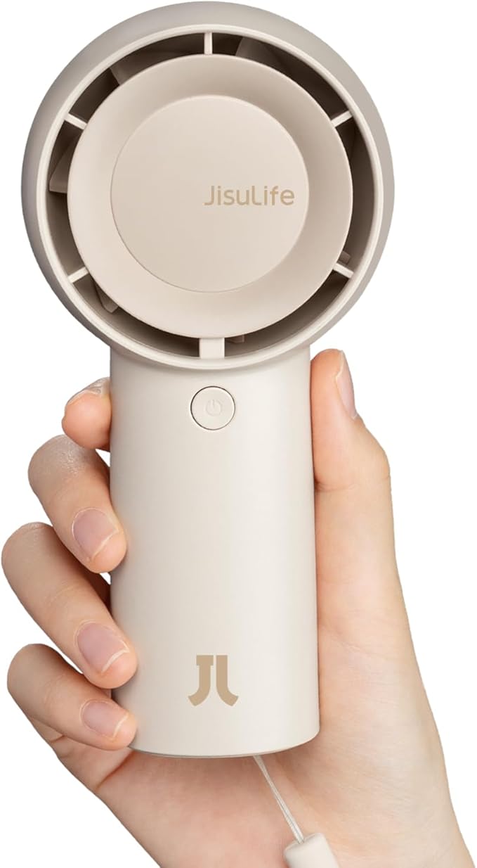 JISULIFE Handheld Portable Turbo Fan [16H Max Cooling Time], 4000mAh USB Rechargeable Personal Battery Operated Mini Small Pocket Fan with 5 Speeds for Travel/Outdoor/Vacation/Concerts - Brown