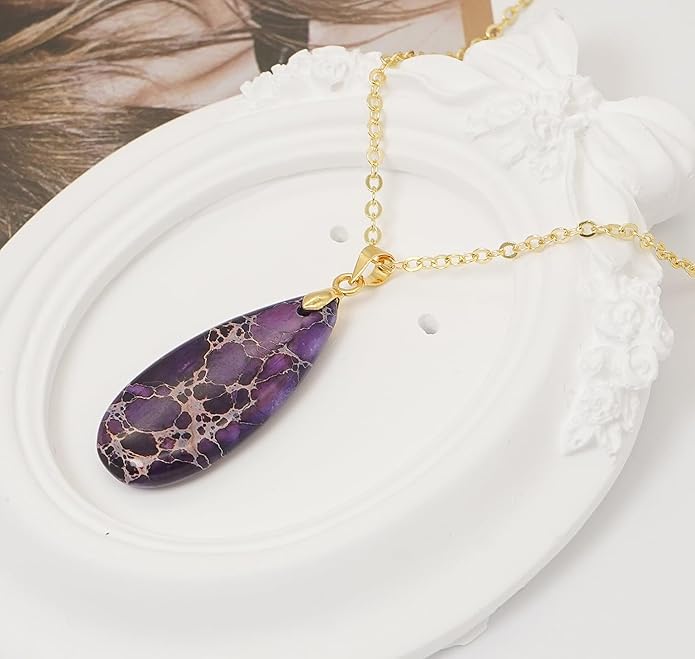 Stone Necklaces for Women Teardrop Gemstone Pendant Necklace Natural Stone Chain Necklaces