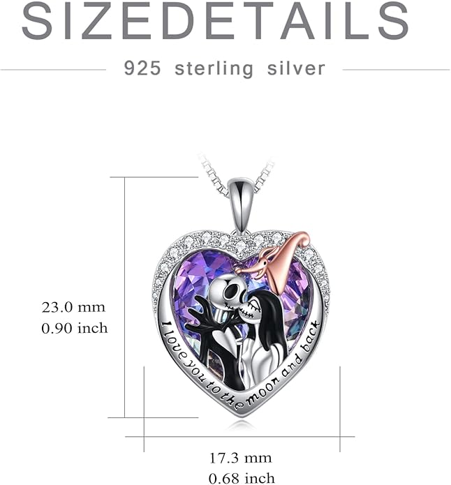 LILALO Nightmare Necklace Sterling Silver Abalone Shell Crystal Jack and Sally Necklace Jack Skellington Skull Jewelry Skull Necklaces for Women