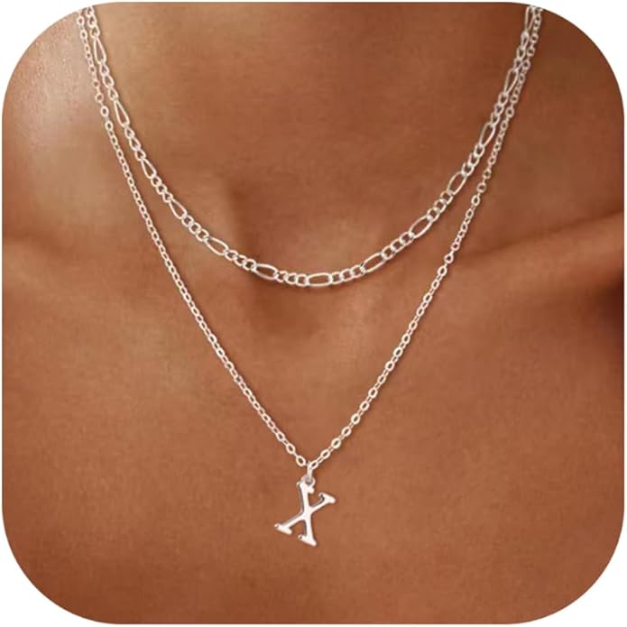 Initial Necklaces for Women Dainty Gold Silver Layered Letter Pendant Necklace Cute Figaro Chain Choker Necklace Personalized Trendy Stuff Jewelry Stack Gift for Women Her