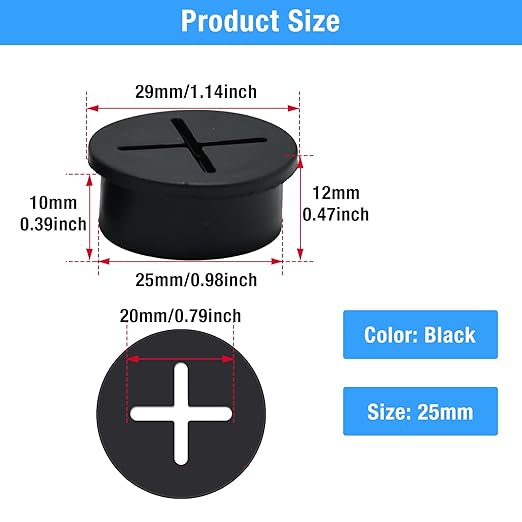 Desk Grommet, 1 in 25 mm Silicone Rubber Grommets, Black Desk Hole Cover for Cables, Flexible Wall Cord Pass Through Grommet for Office Table Computer Home Furniture Wire Organizer-15 Pcs