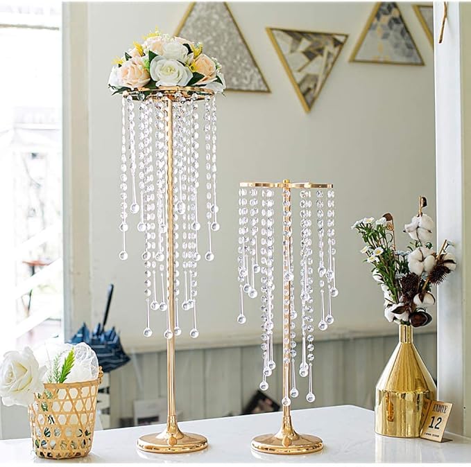 10 Pcs Tall Elegant Wedding Centerpiece Stand, Metal Flower Candle Holder with Chandelier Crystal, 29.5inch Gold Flower Vase,for Wedding Party Birthday Christmas Home Décor
