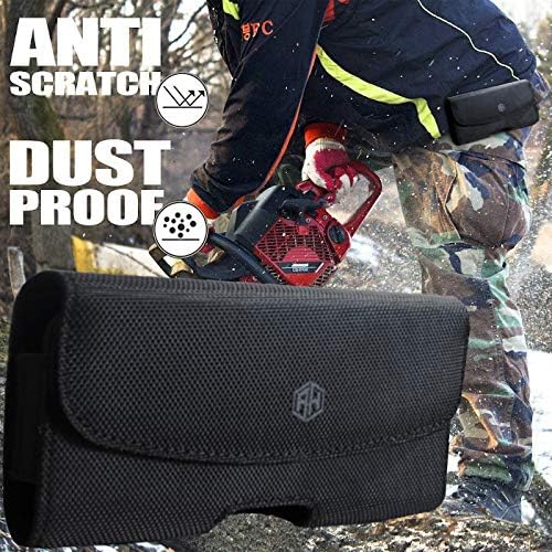 AH Military Grade Horizontal Cell Phone Pouch Clip Cell Phone Holder for Belt Loop for iPhone 13 Max 12 Pro Max 14 Max 14 Max Plus, S20 Plus Nylon Phone Carrier Holster Fits Cell Phone (Large)