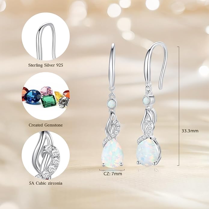 FANCIME Teardrop Dangle Drop Earrings 925 Sterling Silver Pear Gemstone Birthstone Earring Fine Jewelry Birthday Gifts for Women