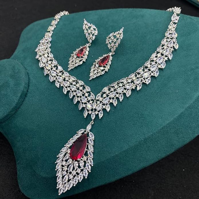 14K Gold Natural Crystal Jewelry Set for Women,Sparkling Wings Shape Crystal Pendant Necklace and Drop Earrings Set,Fashion Wedding Bridal Jewelry Set