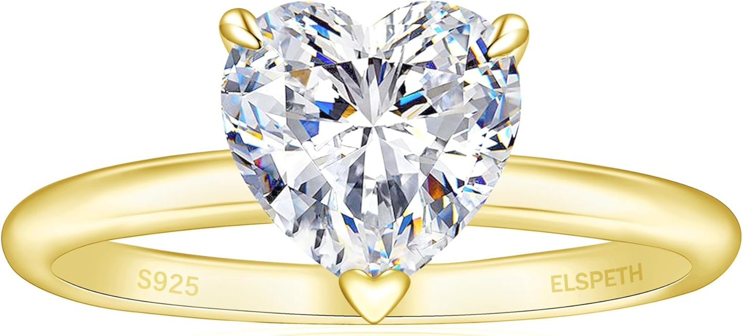 Elspeth 925 Sterling Silver Heart Engagement Ring for Women Heart Cut Cubic Zirconia Promise Ring Size 4-10