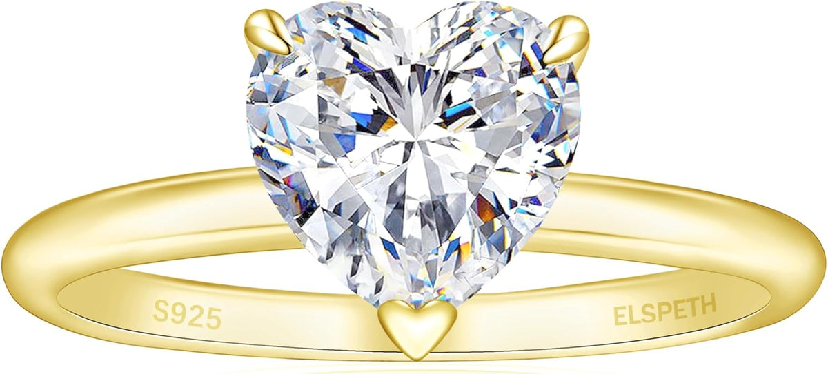 Elspeth 925 Sterling Silver Heart Engagement Ring for Women Heart Cut Cubic Zirconia Promise Ring Size 4-10