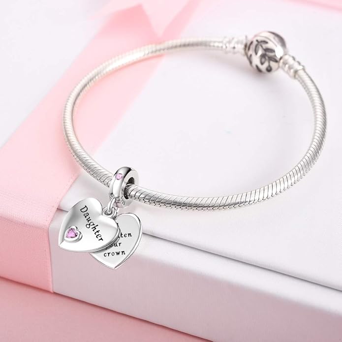 JIAYIQI Mother Sister Daughter Wife Charms Fit Charms Bracelet Necklace with Double Heart Love Charms 925 Sterling Silver Beads for Women Jewelry