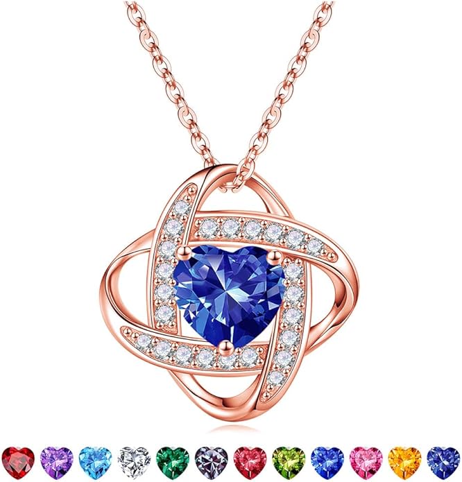 Iefil Valentines Gifts for Her Wife - 925 Sterling Silver Love Knot Birthstone Necklace, Anniversary Birthday Gifts for Women, Jewelry Gifts for Wife Mom Girlfriend