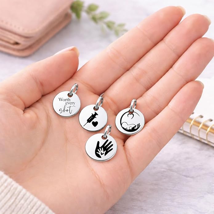 SM Design Pregnancy & New Baby Charm Set – Set of 4 Meaningful Stainless Steel Charms – Great for Crafting, Making Bracelets and Necklaces - Meaningful Keepsake Charms for Expecting & New Moms